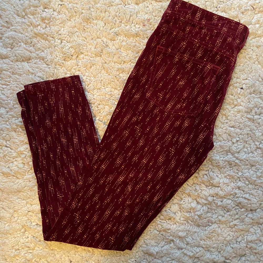 Anthropologie Burgundy Print Corduroy Skinny Pants